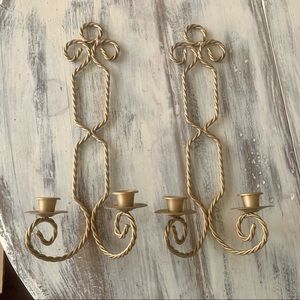 Set of Two Boho Vintage Metal Candle Stick Holders